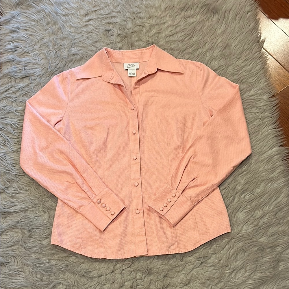 LOFT Ann Taylor‎ Light Pink Collared Cotton Blouse